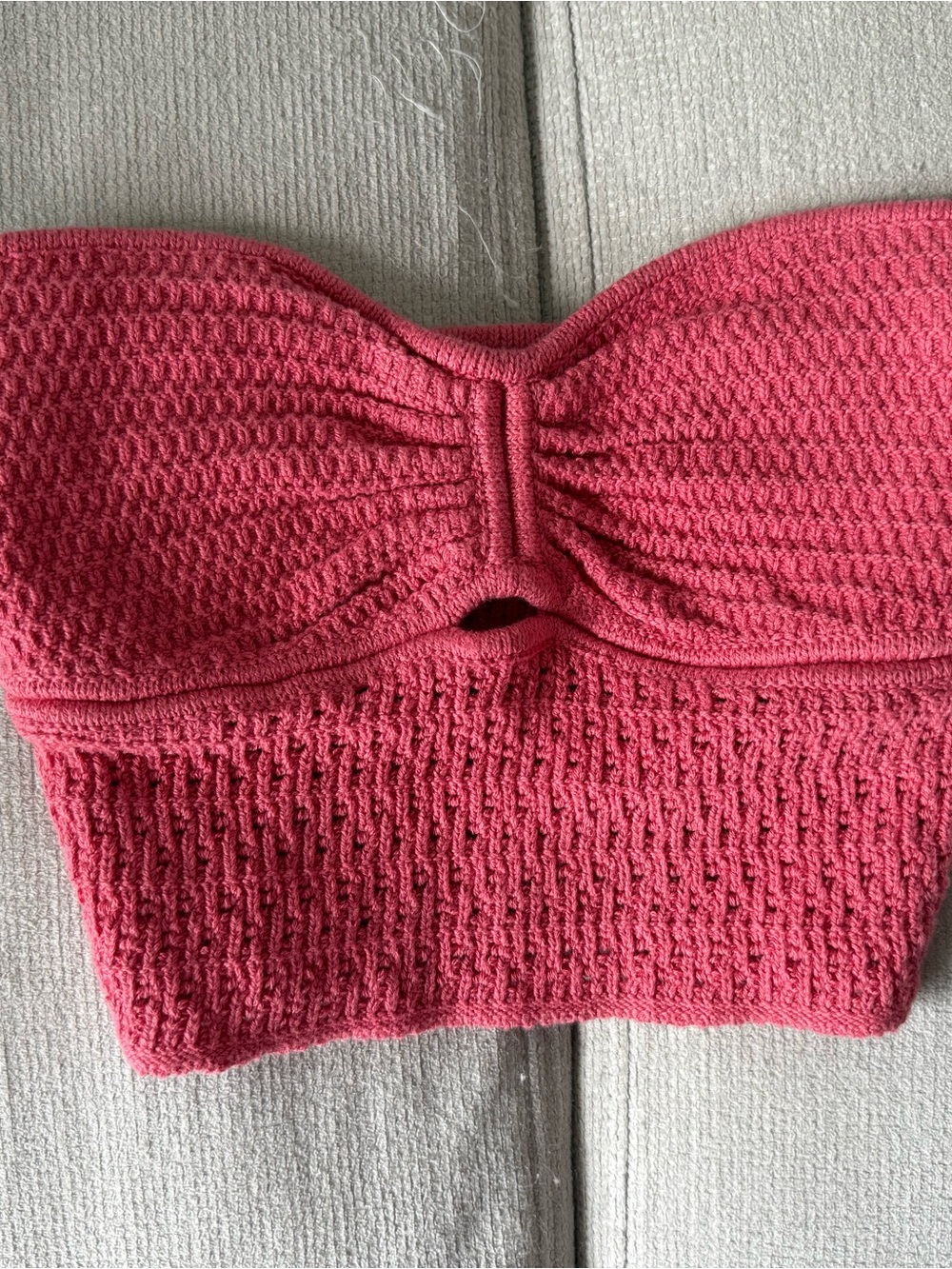 Strapless Textured Knit Crop Top - Coral Pink